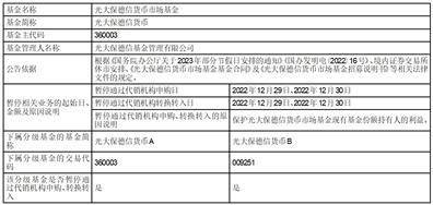 光大保德信货币市场基金“元旦” 假期前暂停代销机构申购及 基金转换转入交易业务的公告