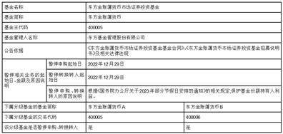 东方金账簿货币市场证券投资基金元旦后恢复代销机构申购、转换转入 业务的公告