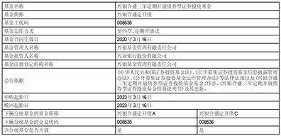 兴银合盛三年定期开放债券型 证券投资基金开放申购、赎回业务的公告