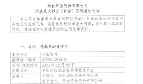 两机构开撕！兴业信托向华金证券索赔3.26亿
